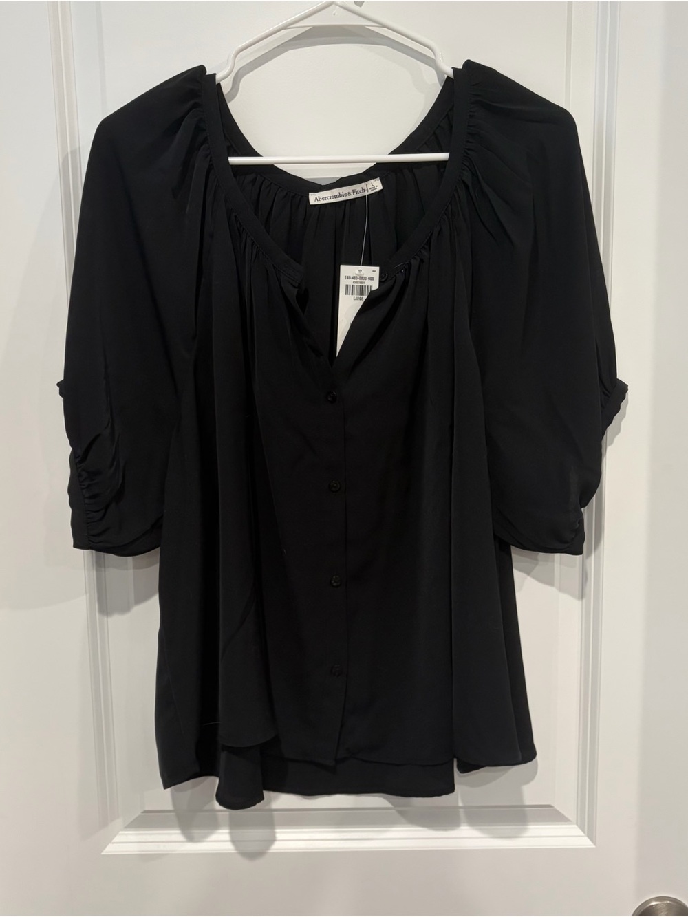 Abercrombie & Fitch Black Button-Front Peasant Blouse